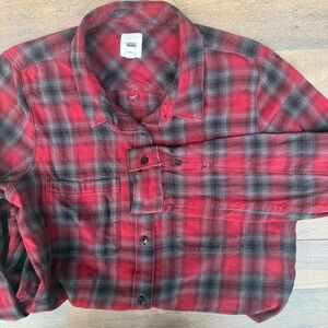 Vans Flannel Plaid Button-Up Shirt Red and Black Large